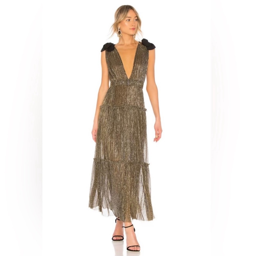 Sabina Musayev Ray Dress in Gold Black Metallic Maxi Gown